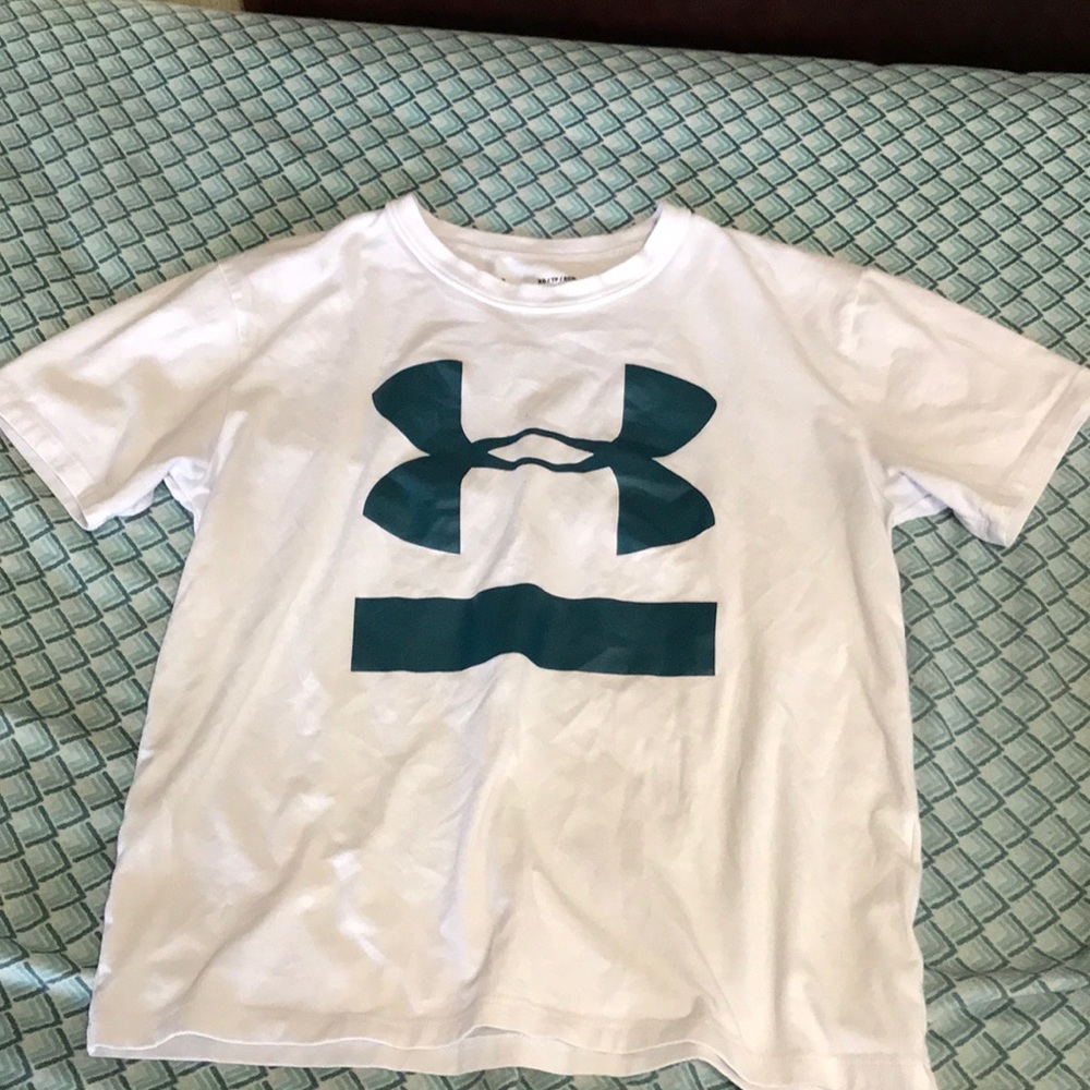 White athletic under armour shirt for girls.